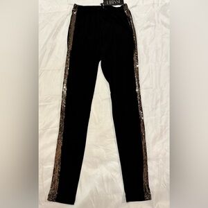 Black Leggings with Gold Sequin Side Stripe